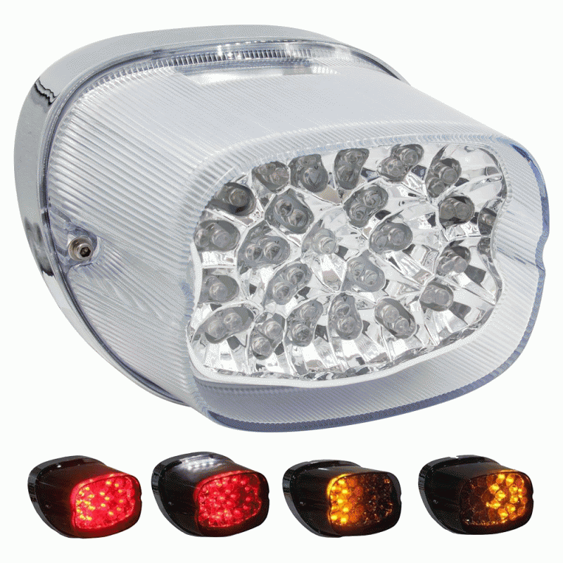 Harley Davidson 1999-2013 Clear LED Replacement Tail Light with Turn Signals | BC-HDTL4