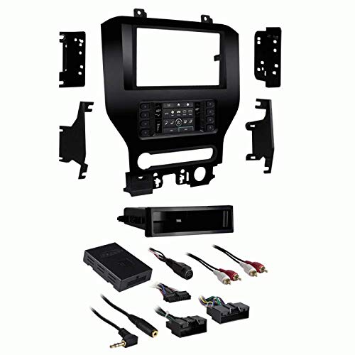 Carxtc Double or Single Din Install Car Stereo Dash Kit, Electronic Harness and Antenna Adapter for a Aftermarket Radio Fits 2015-2020 Ford Mustang w/ 4.2-inch Screen Trim Bezel is Charcoal