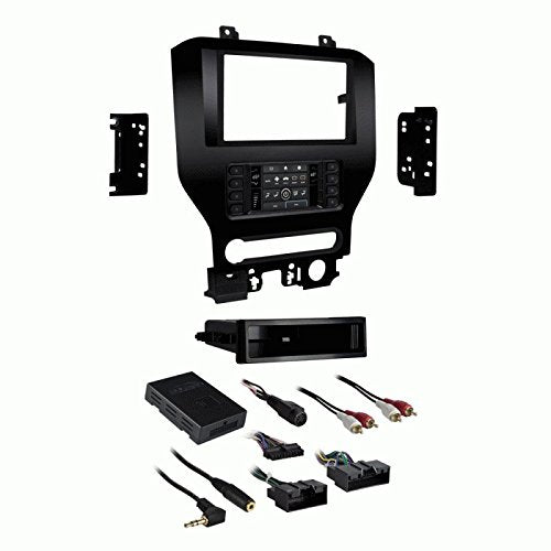 Carxtc Double or Single Din Install Car Stereo Dash Kit, Electronic Harness and Antenna Adapter for a Aftermarket Radio Fits 2015-2020 Ford Mustang w/ 8-inch Screen Trim Bezel is Charcoal