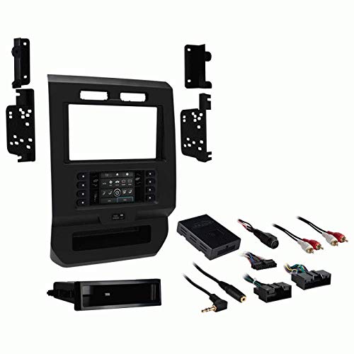 Carxtc Double or Single Din Install Car Stereo Dash Kit, Electronic Harness and Antenna Adapter for a Aftermarket Radio Fits 2018-2020 Ford F-150 w/auto a/c Trim Bezel is Charcoal