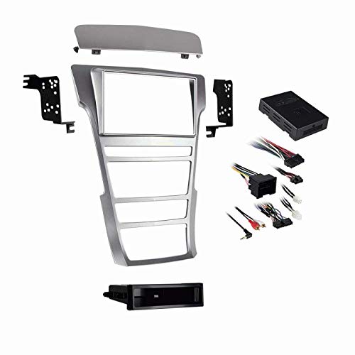 Carxtc Double or Single Din Install Car Stereo Dash Kit, Electronic Harness and Antenna Adapter for a Aftermarket Radio Fits 2014 Cadillac CTS Coupe, Wagon Trim Bezel is Silver