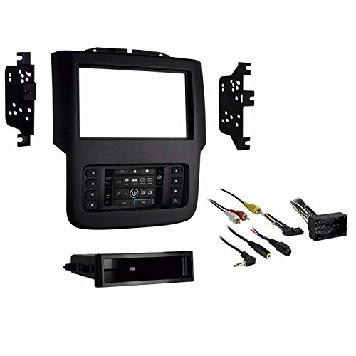 Carxtc Double or Single Din Install Car Stereo Dash Kit, Electronic Harness and Antenna Adapter for New Radio Fits 2013-2017 Ram Chassis Cab 2500, 3500, 4500, 5500 w/ 5 or 8.4inch Touchscreen - Black