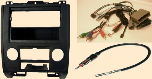 Radio Stereo Install Black Dash Kit (Single/Double din) + Steering Control Wiring + canbus Wire Harness + Antenna Adapter for Ford Escape (08-12), Mazda Tribute (2009-2012), Mercury Mariner (09-2010)