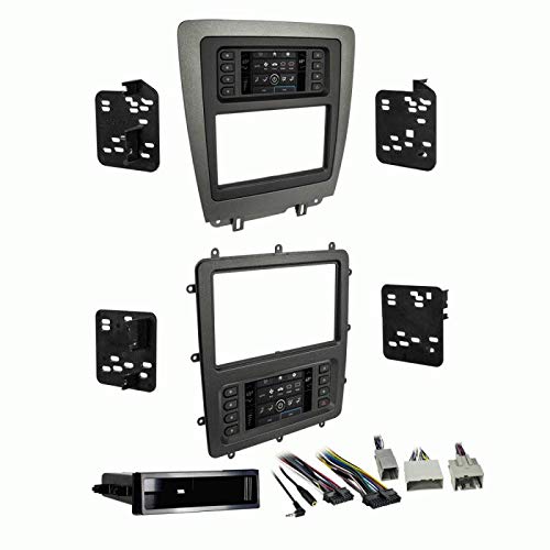 Carxtc Double or Single Din Install Car Stereo Dash Kit, Electronic Harness and Antenna Adapter for a Aftermarket Radio Fits 2010-2014 Ford Mustang Trim Bezel is Charcoal with a Matte Black Center